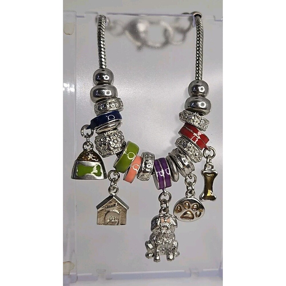 VTG Dangle Enameled Charm Bracelet Bright Colors With Dog Themed